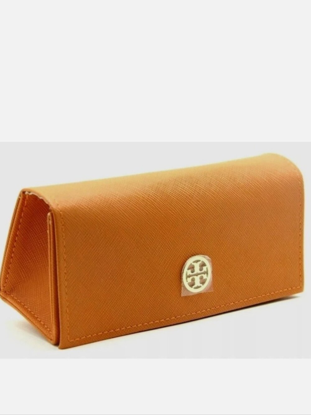 Tory Burch Orange Saffiano Leather Eyeglasses Case Gold Logo Protective NWOT